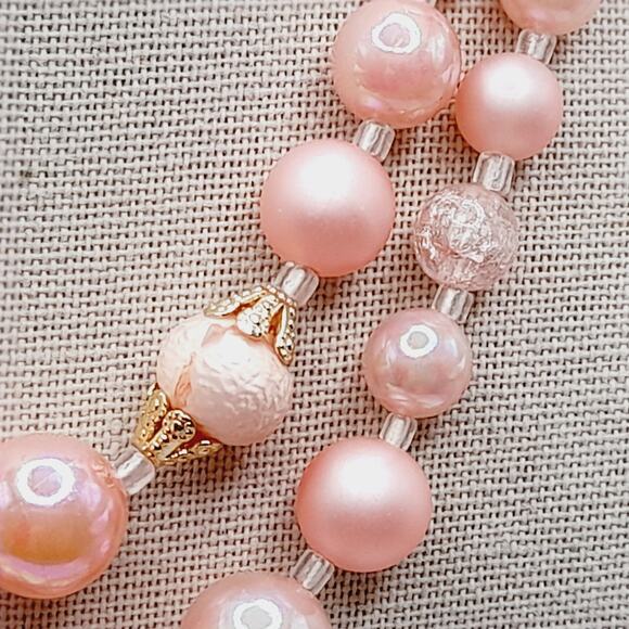 Vintage Japan 1950s Pink Pearl Bead 2 Strand Necklace 16” Signed Hook - Picture 5 of 13
